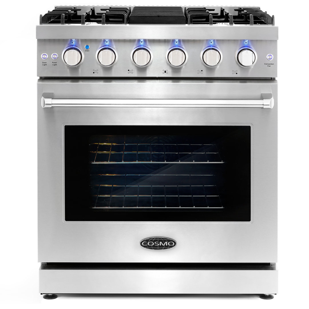 Cosmo 30 in. Haven Collection 4.5 cu. ft. Gas Range with 5 Sealed Burners, Convection Oven, Knob LED Lights, Stainless Steel Cosmo