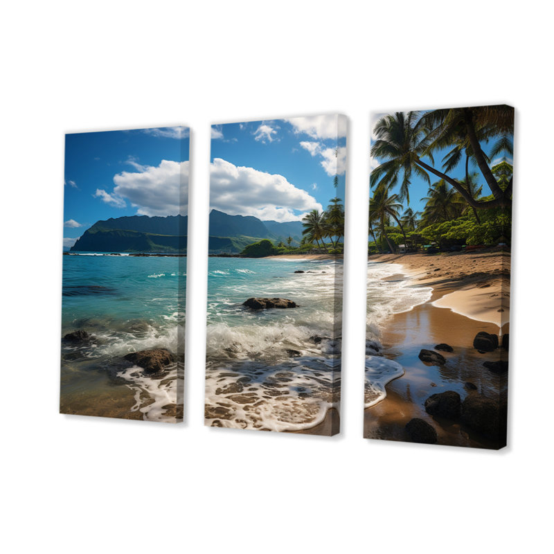 Aloha, paysage de rêve tropical II, reproduction sur toile 3 pièces, H 28 po x l 36 po x P 1 po