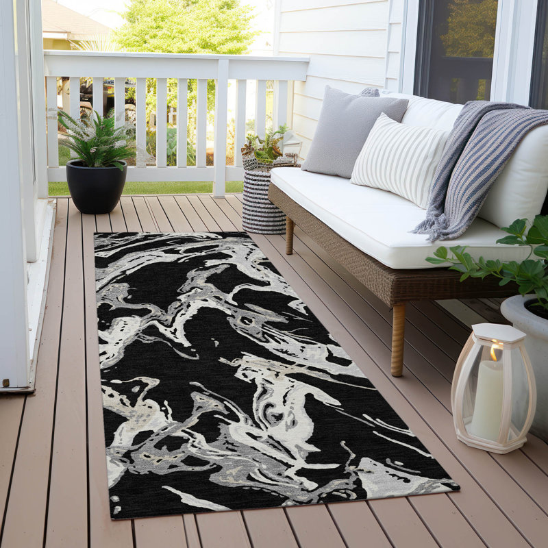 Lani Black Washable Indoor-Outdoor Rug - , 2'3" x 7'6"
