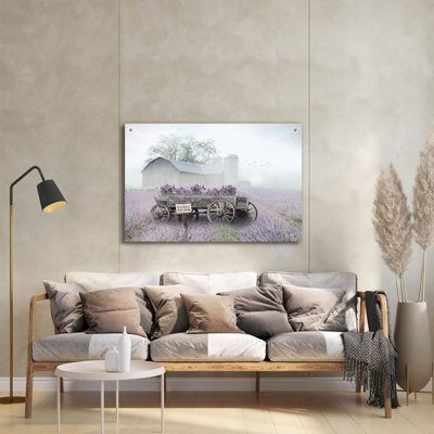  «Lavender Wagon» par Lori Deiter, art mural en verre acrylique, 36 po x 24 po