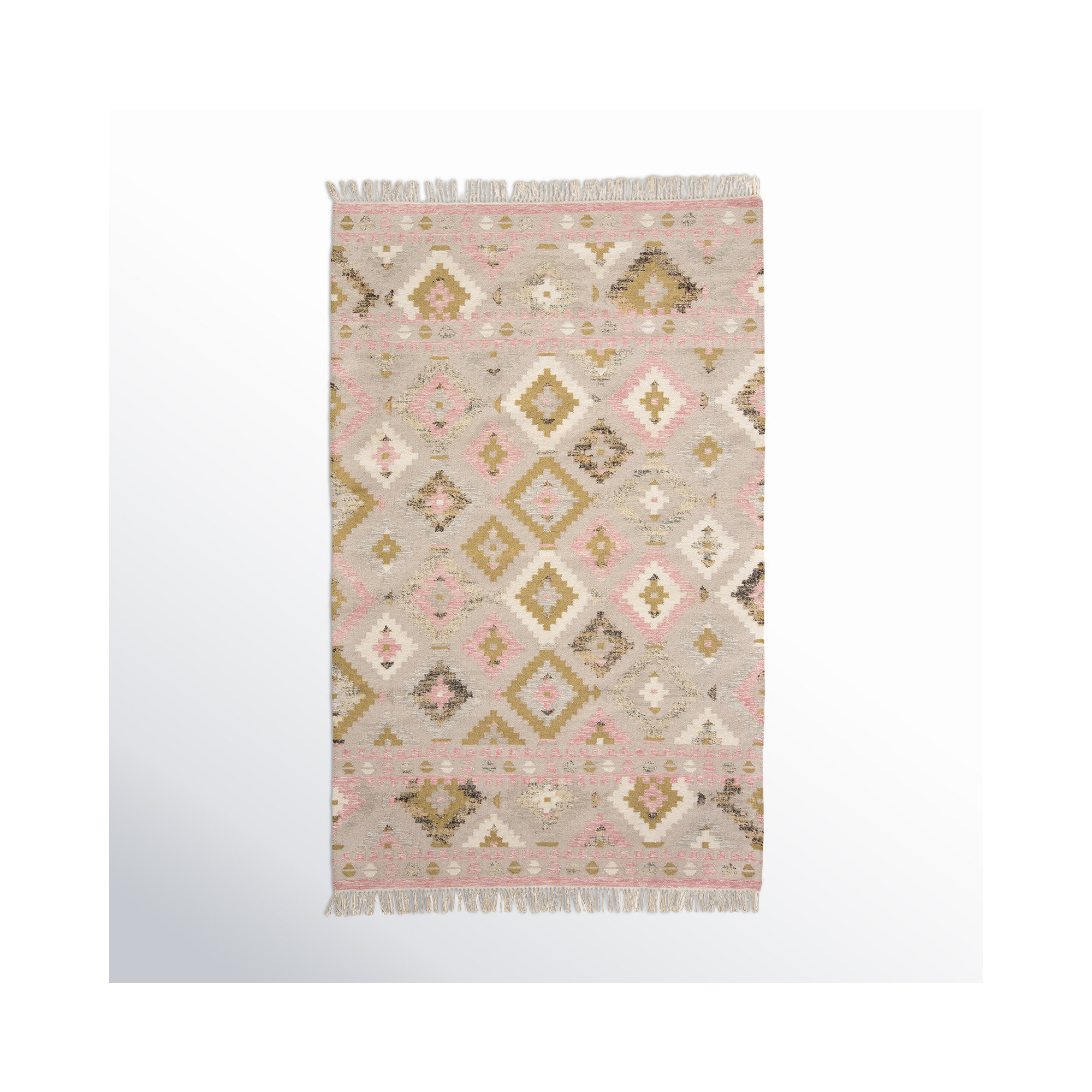 Joni Handmade Pink/Beige/Green/Gray Rug, Rectangle 10' x 14'