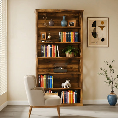 71" Wooden Bookshelf, 6-Tier Freestanding Bookcase Display Shelves
