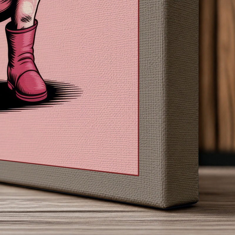 Happy Pig Cartoon - Wrapped Canvas, 18x12 - 45.7 x 30.5 cm, Taupe Border