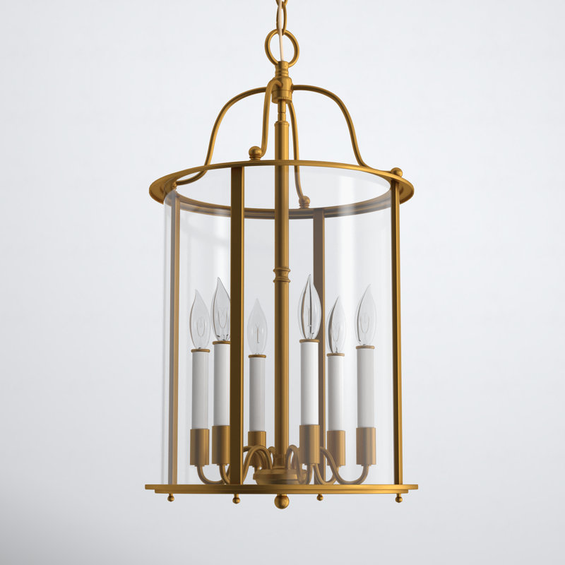 Tide 6 - Light Steel Dimmable Lantern Chandelier, Heirloom Brass