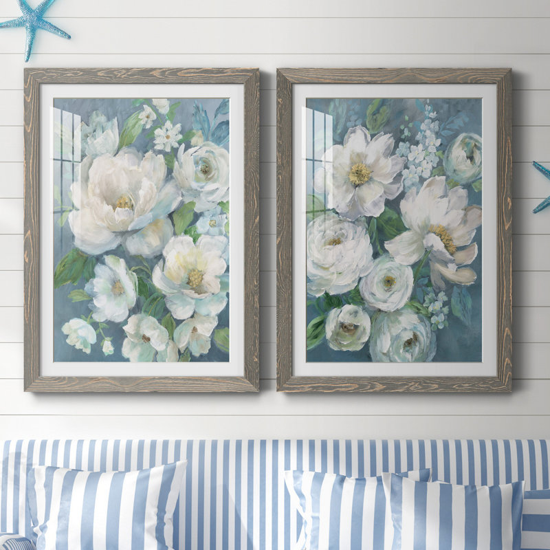 Cottage Radiance I - ensemble de 2 reproductions, H 37,5 po x l 55 po x P 1,5 po, Cadre en papier gris, Blanc