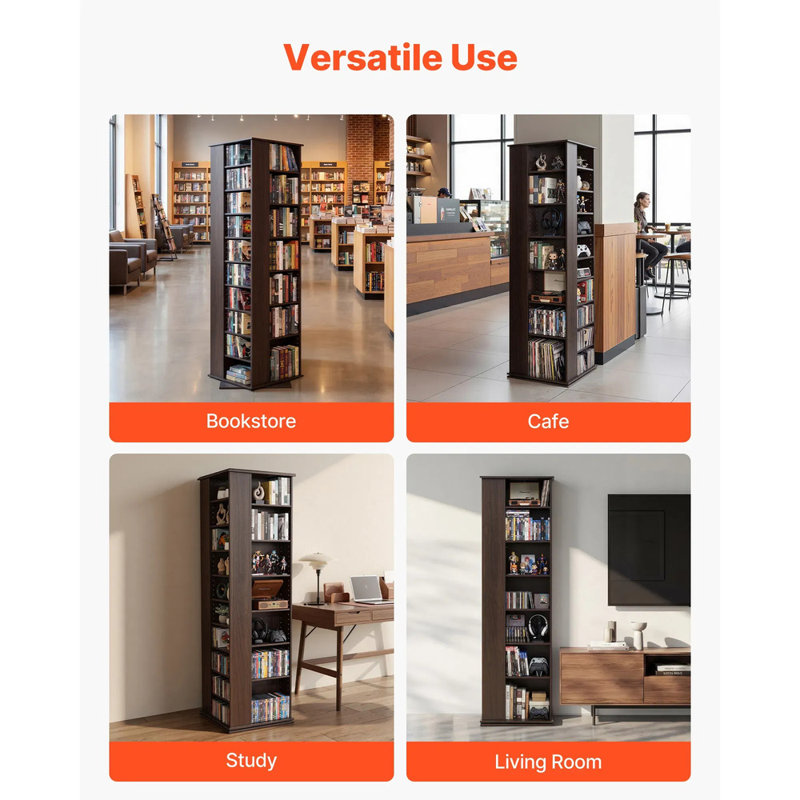 Armoire de rangement rotative pour médias 34 compartiments, support à CD pour livres de DVD et disques de jeu, support DVD pour le salon, bureau, salle d'enregistrement, brun