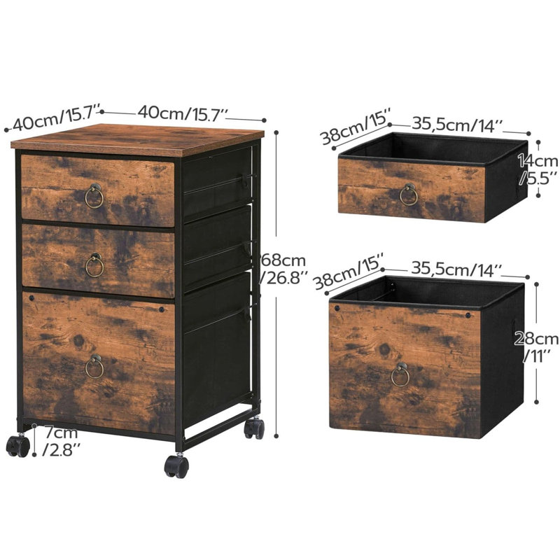 3-drawer Mobile File Cabinet, Rustic Brown/Black