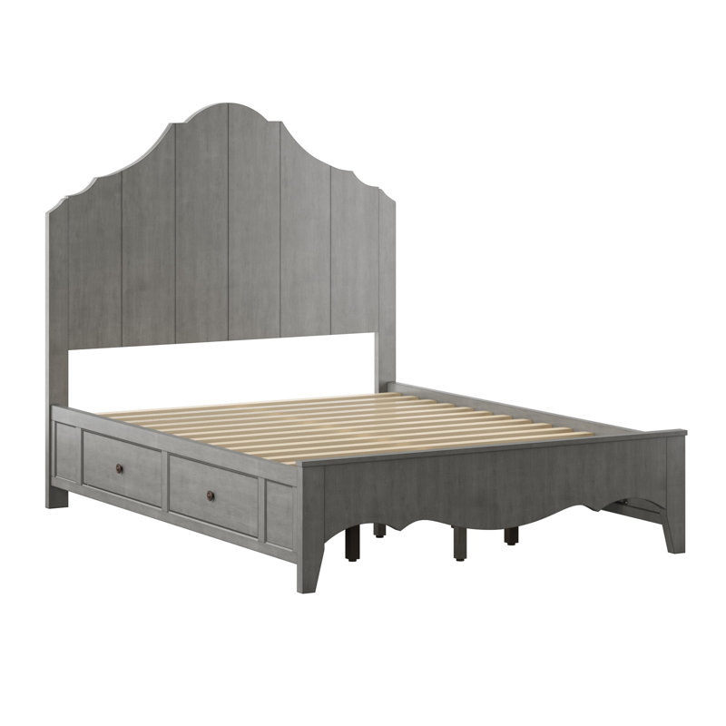 Woodside Solid Wood Slat Storage Bed, Queen, Gray
