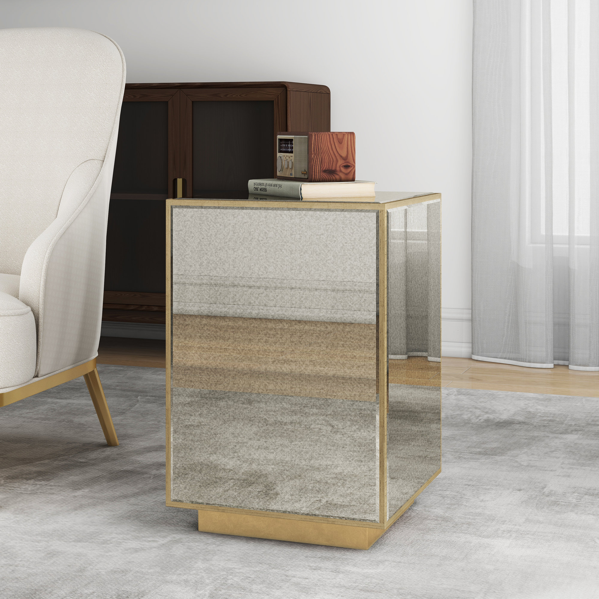 Ivy Bronx Juel 21''H Gold Glass Living Room End Table Wayfair
