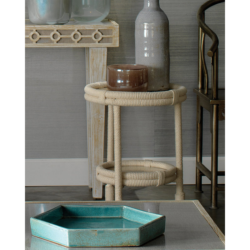 Round Off-White Rope and Glass Side Table