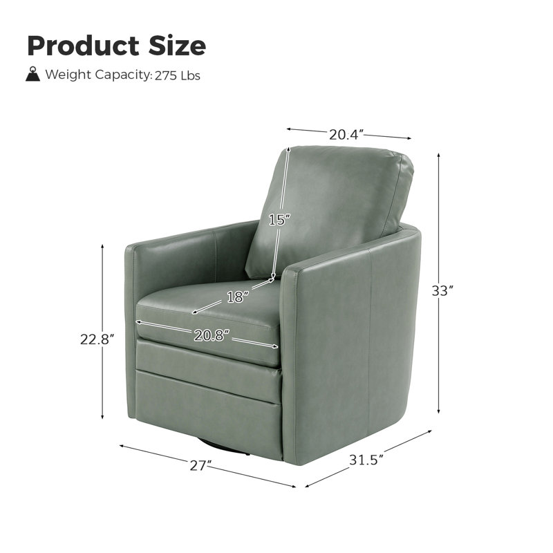 Alfonso Faux Leather Swivel Accent Chair with Removable Cushion, Sage Vegan Leather