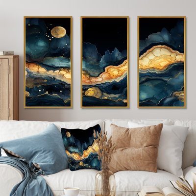 Inclinaison dorée et bleue - art mural géométrique