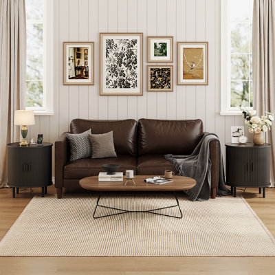 23.5"H Wooden Round End Table With Charging Station
