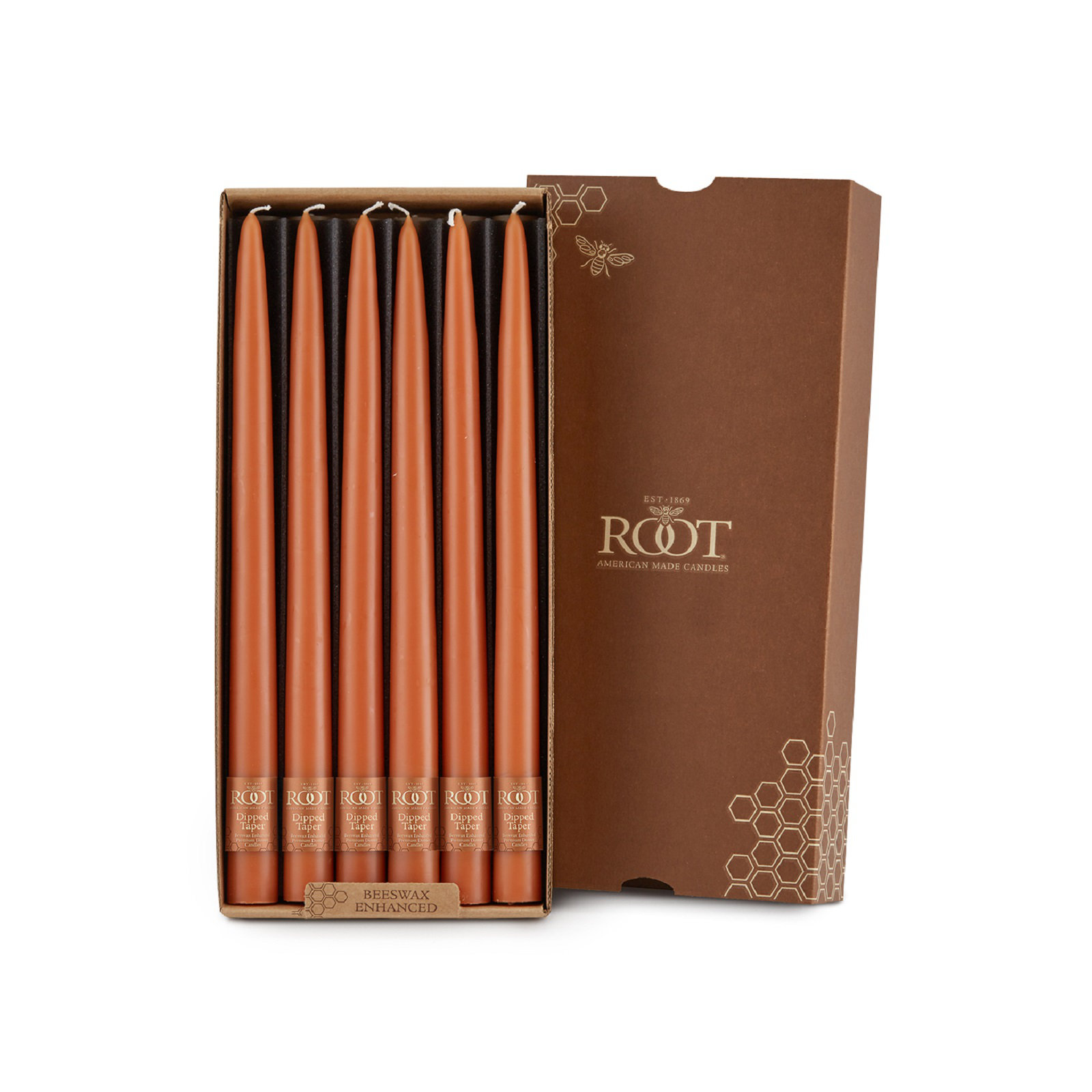 12 Piece Unscented Taper Candle Set, 12" H x 0.88" W x 0.88" D, Rust