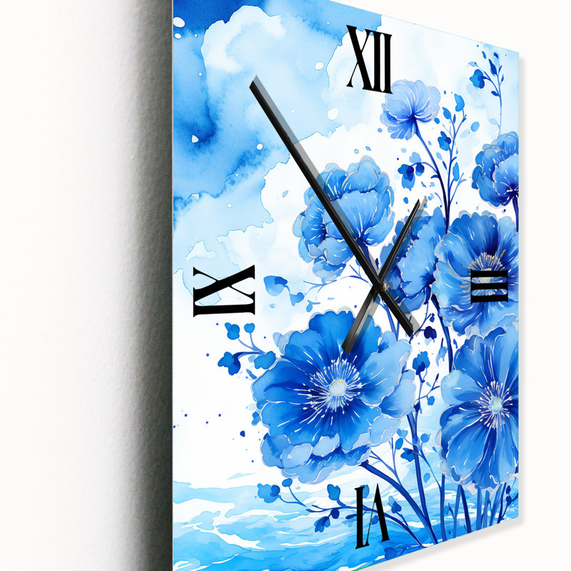 Horloge murale Watercolr Blue Blossoming Pansy, Très grand