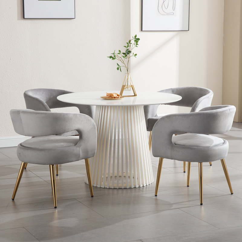 Upholstered Dining Chairs  Luxury Velvet Dining Room Chairs With Gold Metal Legs Modern Comfy Barrel Armchairs For Kitchen Living Room Recepition Restaurant