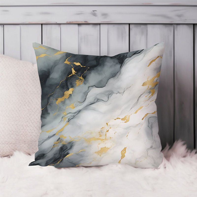 Abstract Gray & Gold Marble Geode Modern, 20"H x 20"W