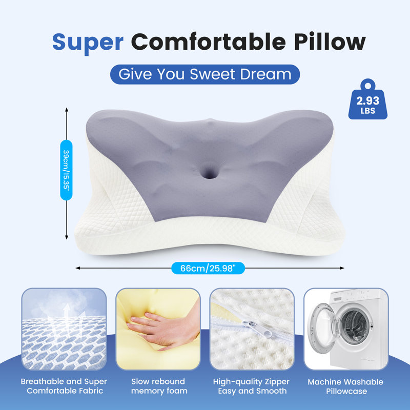Sleeping Cervical Pillow Ergonomic Memory Foam Neck Support Pillow, Set of 2, Dark Gray, King