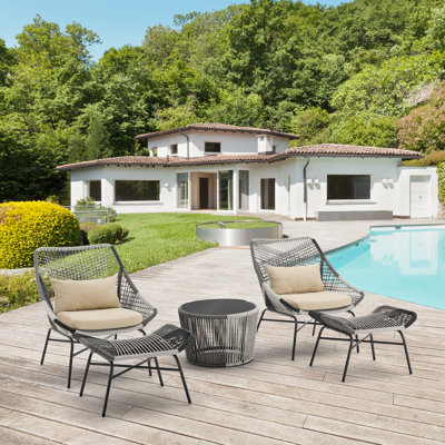 Ashland 2-Person Patio Conversation Set with Ottomans and Table by Manhattan Comfort