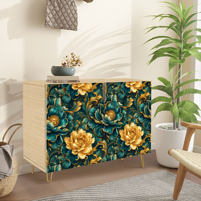 Buffet Buffet avec rangement Elegant Floral Teal Gold