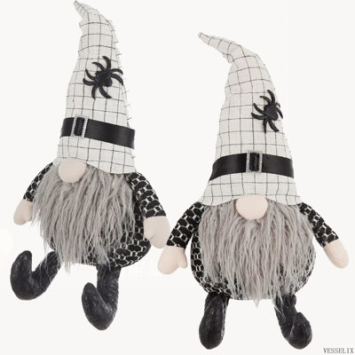 Ensemble de 2 gnomes assis en tissu avec araignée blanche, 10,2 x 5,5 x 23,5 po pour Halloween
