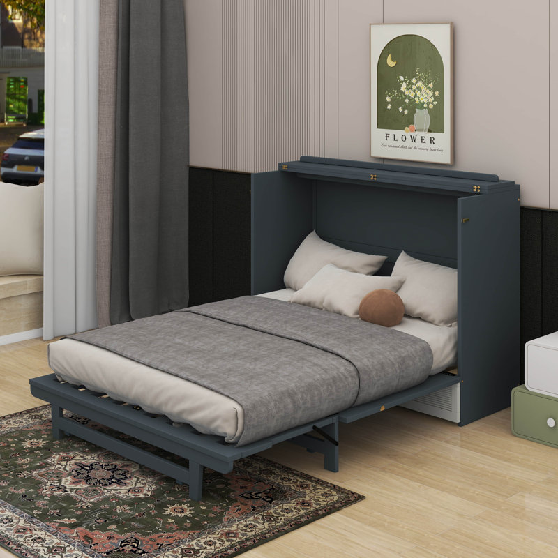 Lit escamotable avec tiroir, ports USB et prises USB, Grand lit, Gris