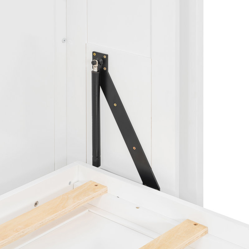 Grand lit escamotable avec tablettes de rangement rotatives, Blanc