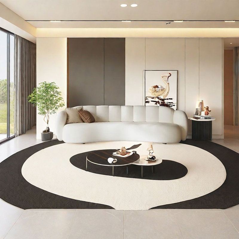 Canapé incurvé rond de style crème, 3, H 27,17 po x l 82,68 po x P 35,43 po