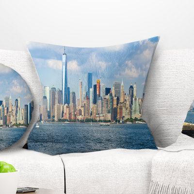 Lower Manhattan Skyline Panorama - Cityscape Printed Pillow