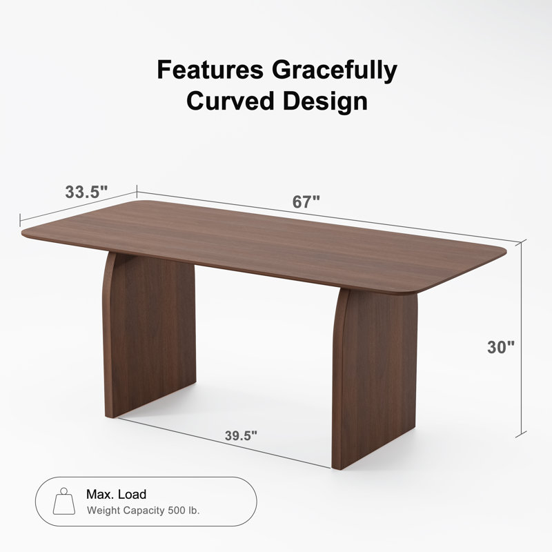 67"/79" Rectangle Wood Dining Table Double Pedestal Kitchen Tables Seats 6-8, Walnut, 30"H x 67"L x 33.5"W
