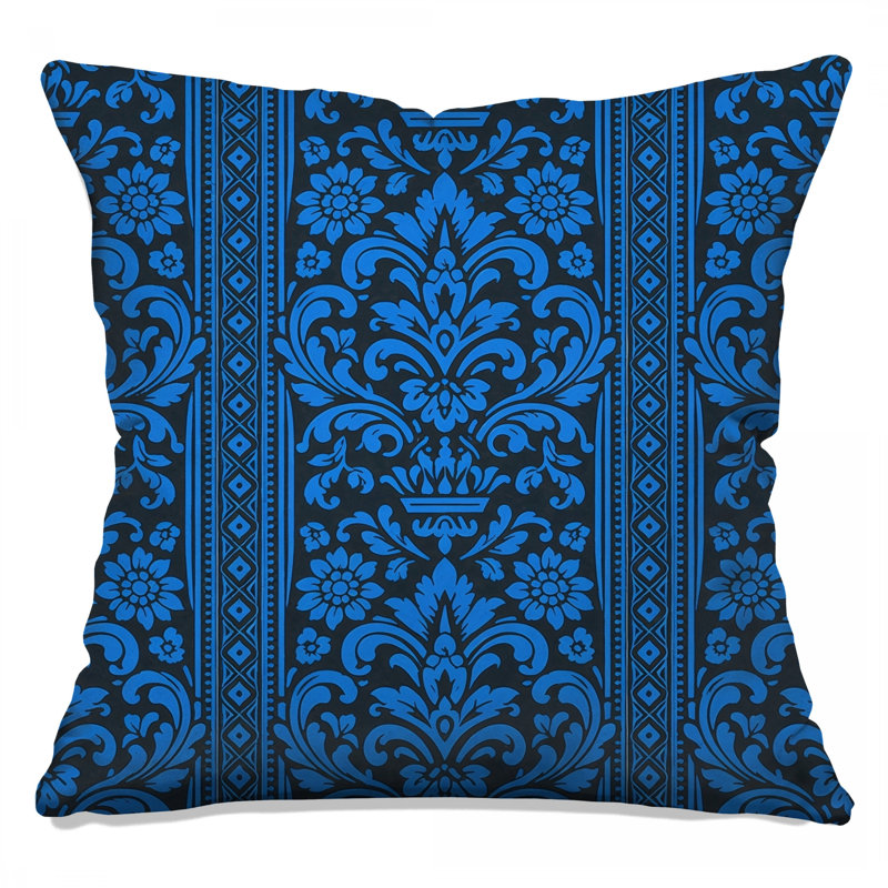 Coussins décoratifs bleus à motif damas, 16 x 16 inches