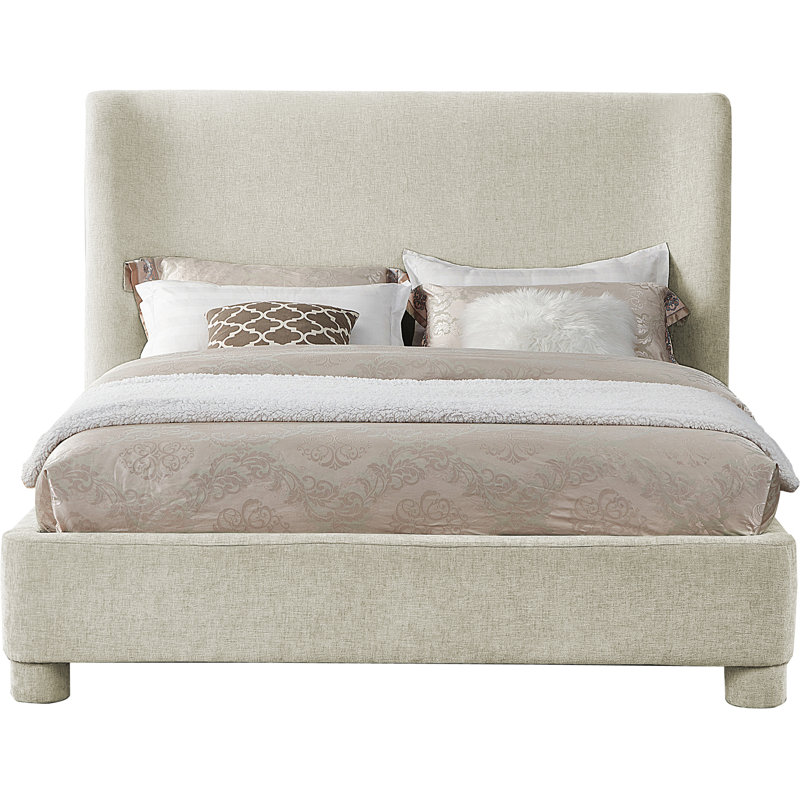 Hridhaan Upholstered Unfinished Wingback Bed, Queen, Cream Chenille Fabric