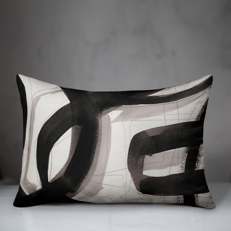Abstract Indoor/Outdoor Reversible Throw Pillow, Black