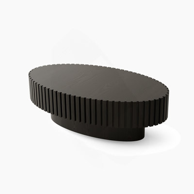 Oval Handcrafted Relief Pedestal Coffee Table With Olive Shape, For Enhancing Living Room Aesthetics by Alcott Hill