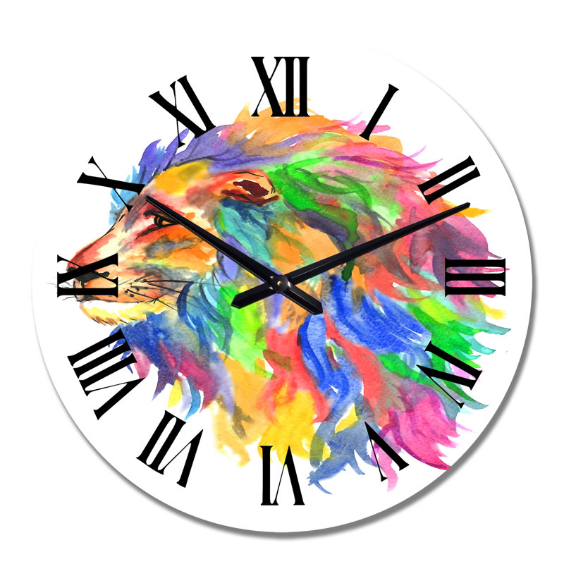 Portrait multicolore d'un lion - horloge murale traditionnelle, Moyen