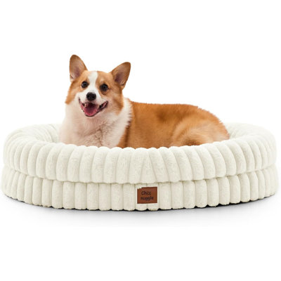 Lit pour chien de grande taille - Coussin de luxe imperméable en fausse fourrure avec housse amovible et lavable, lit pour chien orthopédique avec traversins pour dormir, crème