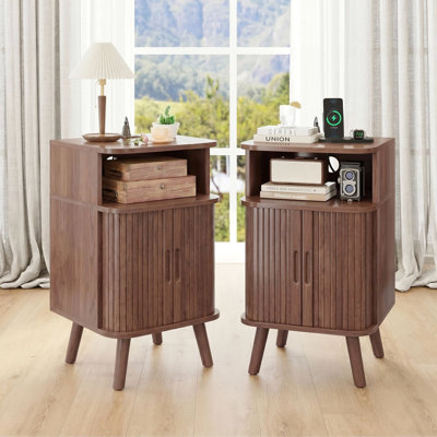 Regar Fluted Nightstand with Charging Station 