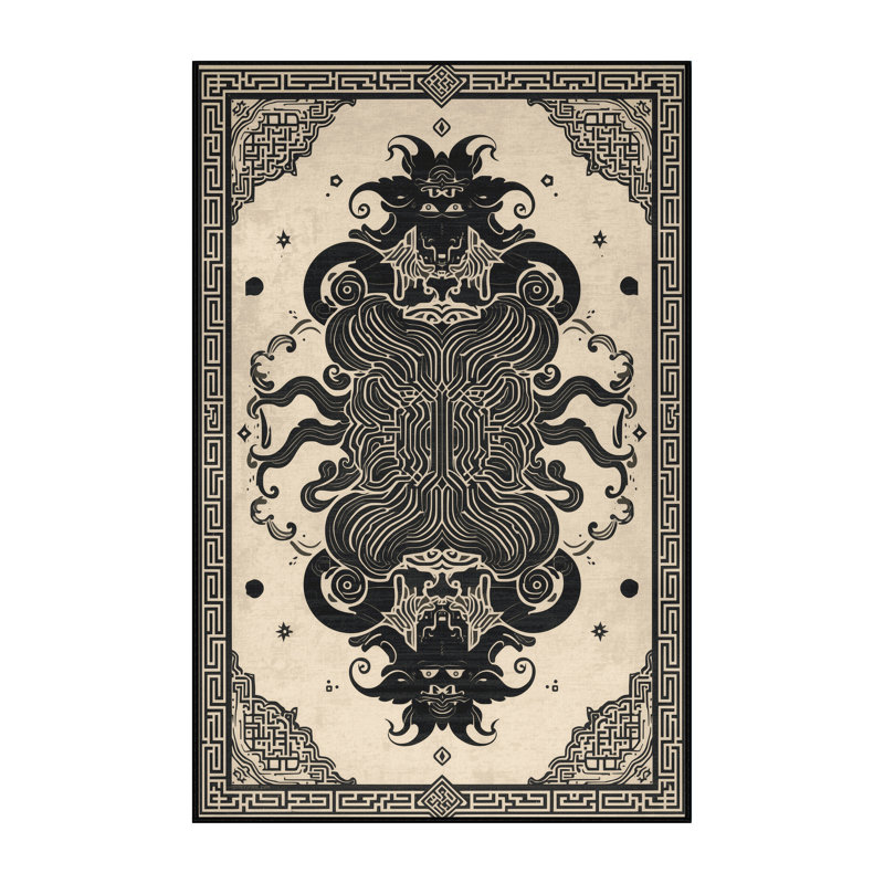 Tapis oriental beige classique lavable à la machine Oryn Cerberus, 7 x 9