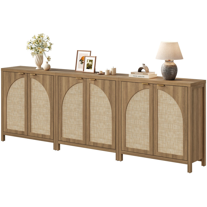 Boho - Rattan Sideboard With Adjustable Shelves, Caramel Oak