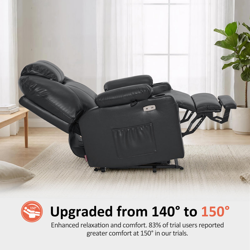 25.2" Seat Width Power Recliner Lift Chair with Massage and Heat, Faux Leather, Black
