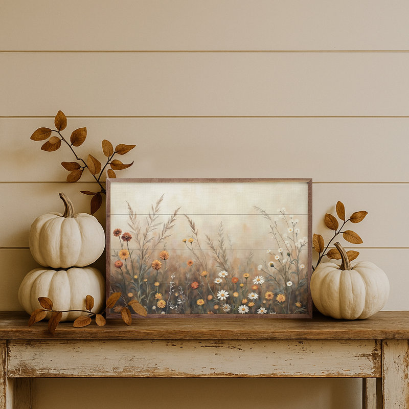 Champ d'automne avec mamans et marguerites, H 10 po x l 16 po