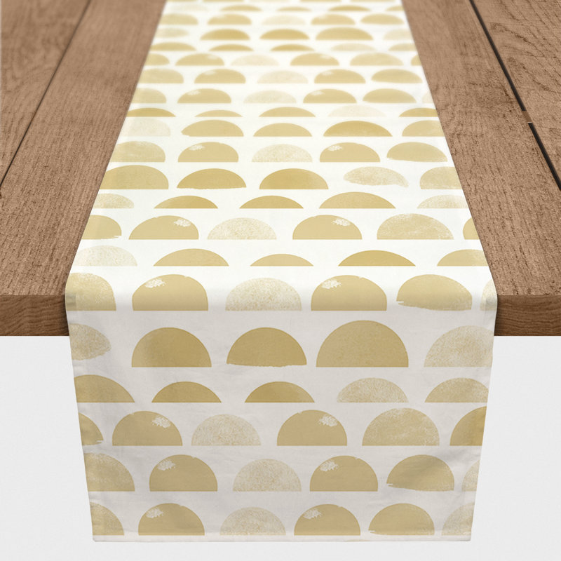 Alfonzie Rectangle Geometric Polyester Table Runner, 72" L x 16" D, Yellow