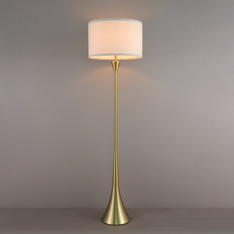 Novogratz X Globe 60" Floor Lamp, Antique Brass Finish, Beige Fabric Shade, On/Off Rotary Switch, 6 Ft. Clear Cord, Home Improvement, Living Room, Office, Reading Light
