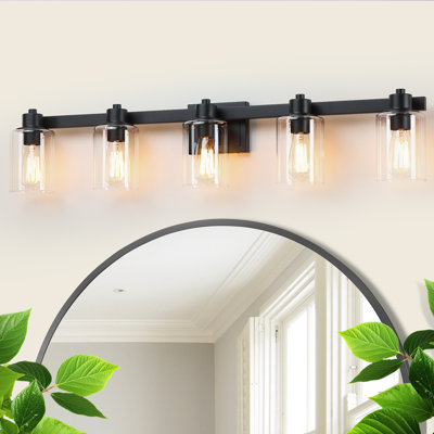40'' 5-Light Matte Black Bathroom Vanity Light with Glass Shade