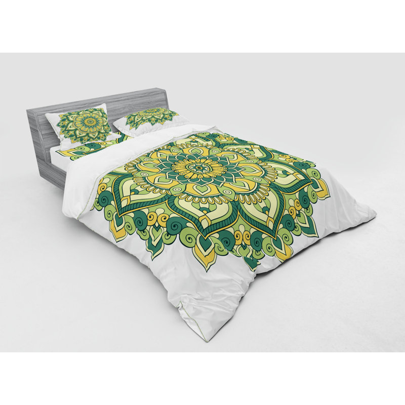 Ensemble de housse de couette en microfibre Mandala Jade / Hunter / Fern, Housse de couette grand + 3 pièces supplémentair