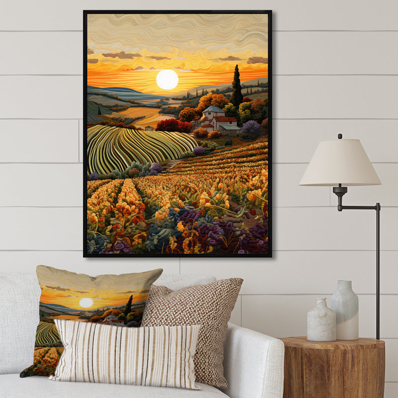 Vineyard Sunset I - Décoration murale vignoble, Cadre photo noir, H 32 po x l 24 po