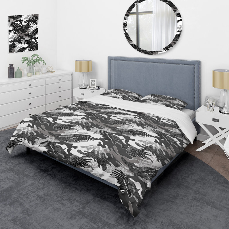 Ensemble de housse de couette en microfibre noir / blanc 3 pièces, Housse de couette double + 2 taies décoratives st