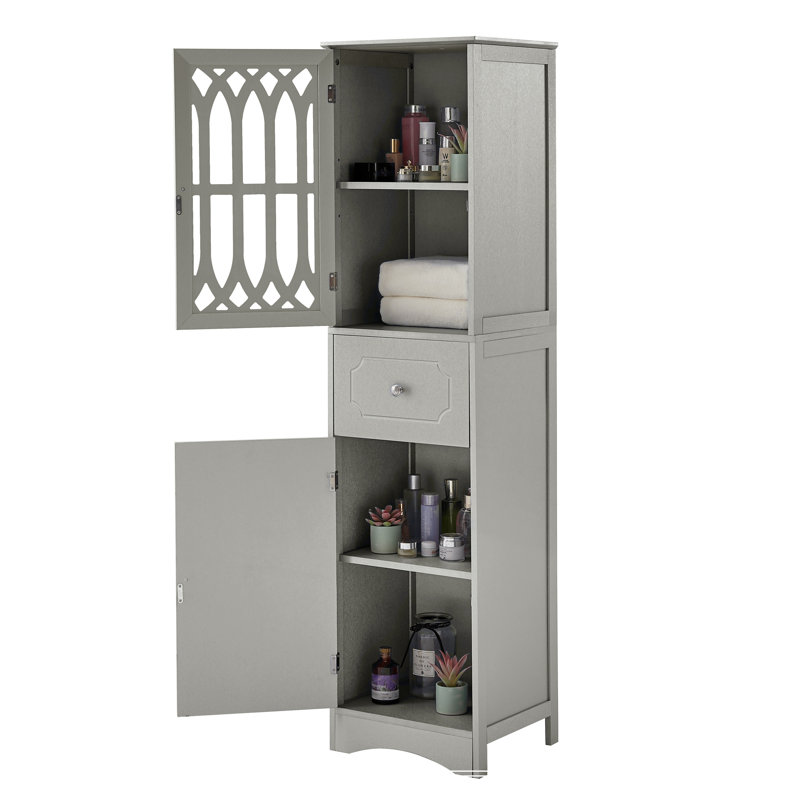 Gray Tall MDF Cabinet with Acrylic Door and Adjustable Shelves