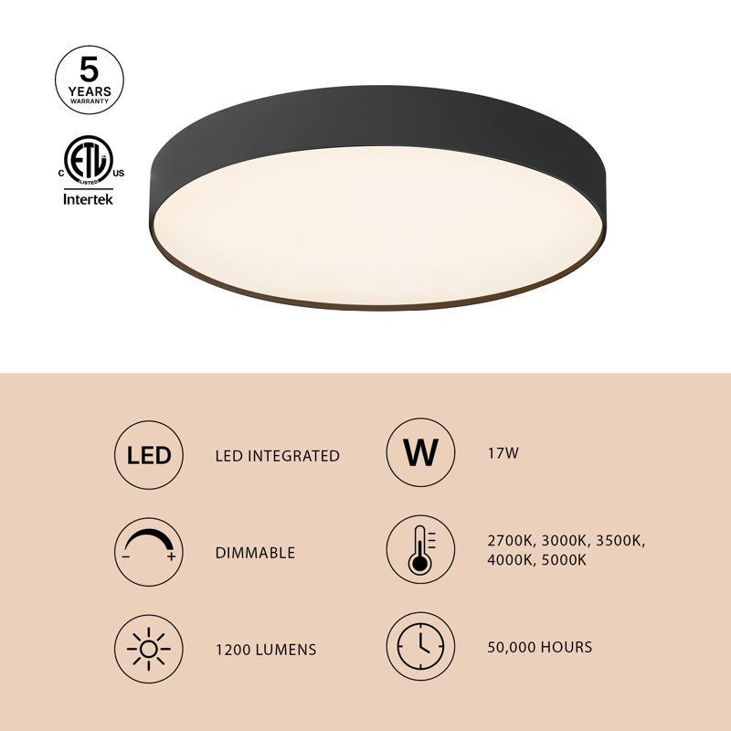 Rynn 7-in Black dimmable LED Flush Mount, White