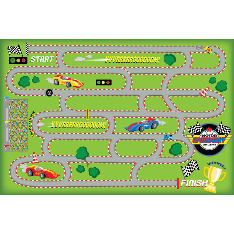 Tapis de jeu KidCarpet.com Circuit de course, rectangulaire, 2,30 m x 3,65 m, Rectangle 7 pi 6 po x 12 pi